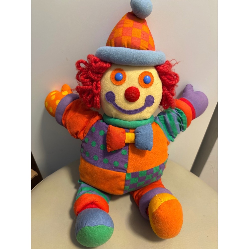Gymboree Clown Plush Toy Stuffed Animal Red Curly Hair Colorful Patchwork Outfit